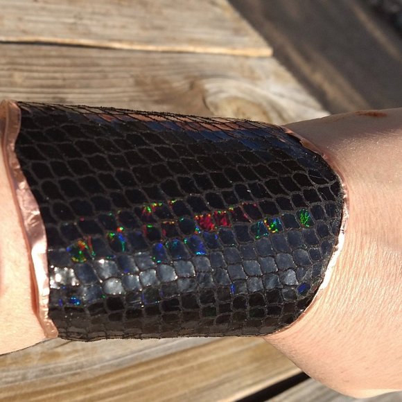 Mermaid Genuine Leather Hologram Copper Cuff Black - Picture 1 of 11